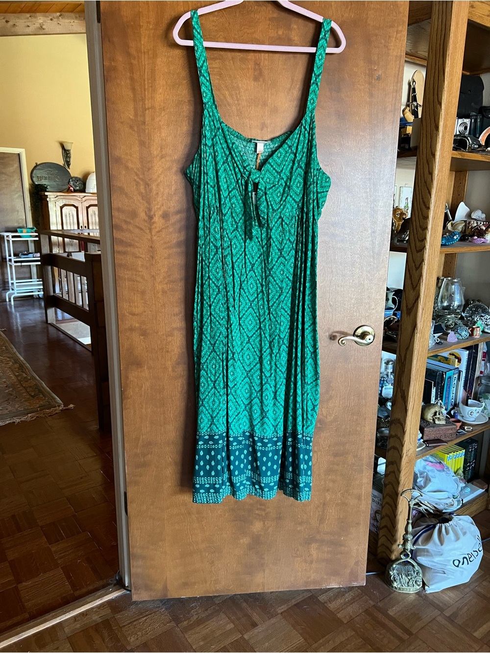 Knox Rose Green Patterned Maxi Dress with Tie Neck
